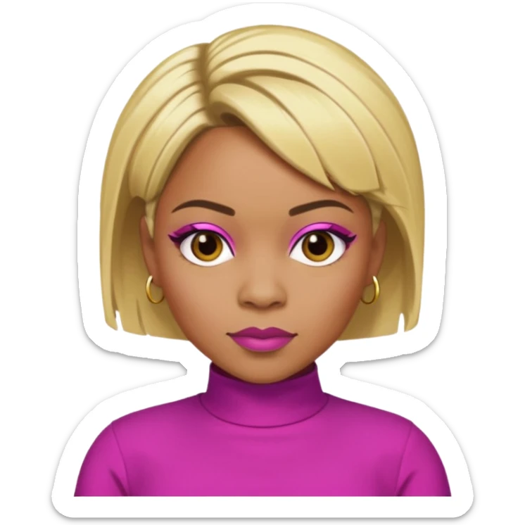 Tionne T-Boz Watkins with blonde short hair, brown eyes, magenta outfit sticker