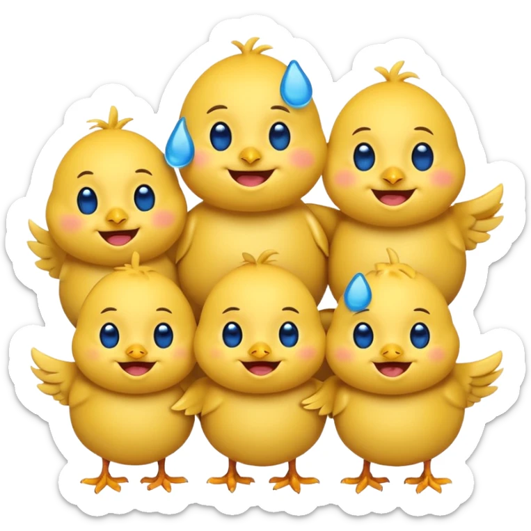 Emoji, yellow round laughing face, blue tears of joy on chicks  sticker