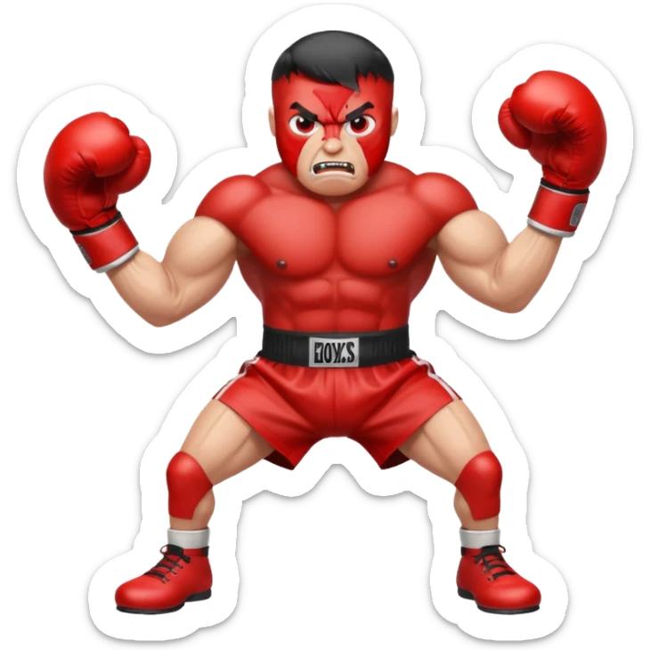 Gota de sangre con cara de enfado y unos guantes de boxeo, que tenga brazos y piernas musculados sticker