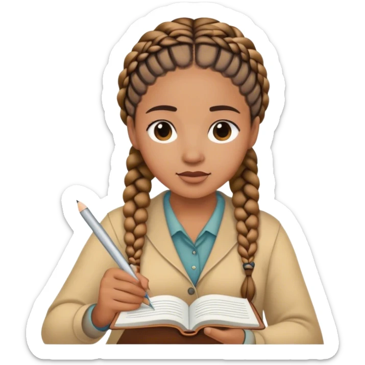 Woman with braids journaling  sticker