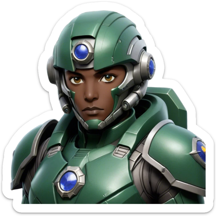 Cinematic Realistic StarCraft Terran Marine Portrait, head tilted epicly and inquisitively, showcasing a commanding presence and battle-hardened spirit. His steely gaze, set against intricately engineered tactical armor in dark green and grey, is rendered with lifelike clarity and dramatic lighting, high shine, epic and awe-inspiring, embodying the futuristic valor of a Terran warrior. sticker