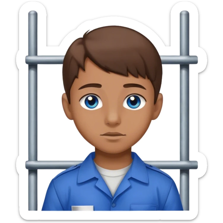 teen boy with brown hair and blue eyes in jail sticker