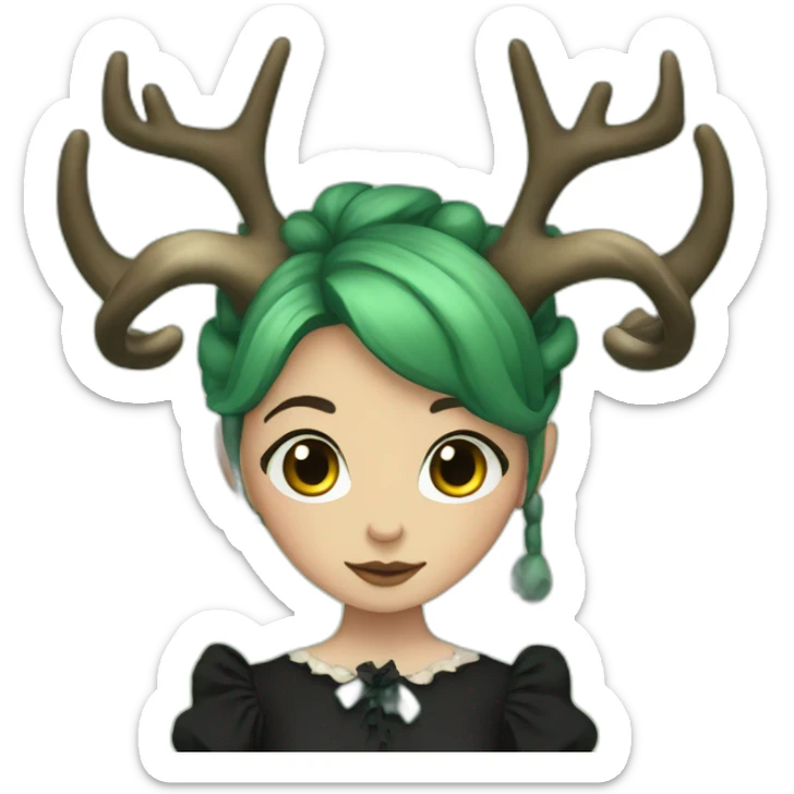 girl with deer horns, green hair and black victorian dress sticker