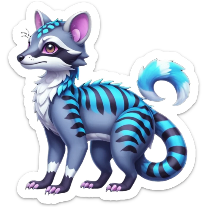 Colorful neon tropical exotic cute cool beautiful shiny beautiful fantasy-civet-genet-sergal-vernid-Gryphon-Cacomistle-Trico-oncilla-animal-Fakémon-hybrid-fursona (full body) sticker