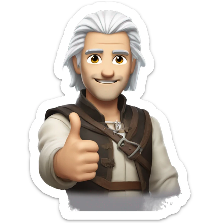 Gerald from rivia the protagonist of the witcher, with white hair, give a thumbs up with hands sticker