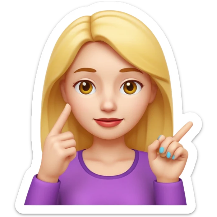 Apple-style 3D emoji of a cartoon woman pointing to her forehead with one finger, friendly expression, clean and colorful design, no background. sticker