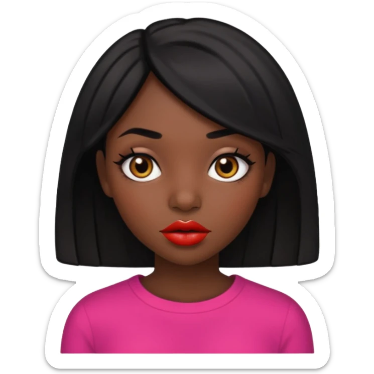 Dark skin gurl with black hair, big lips m, dark brown eye, octagon face shape and chinky eyes no red lipstick  sticker
