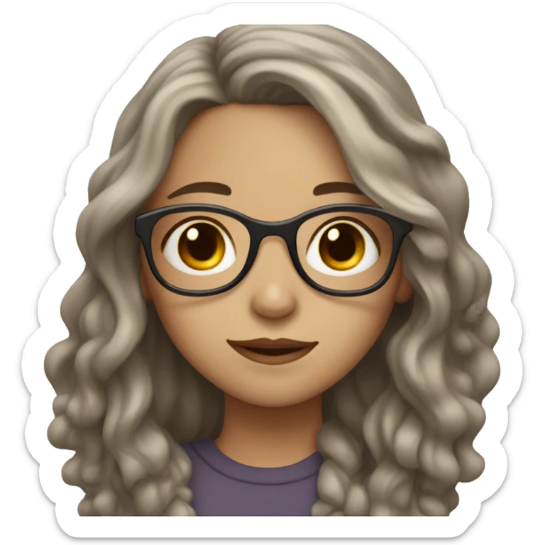 girl with white skin and brown eyes and long wavy brown hair with glasses sticker