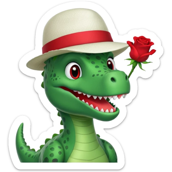 Dorothy the Dinosaur from The Wiggles with white hat with red rose, green skin sticker