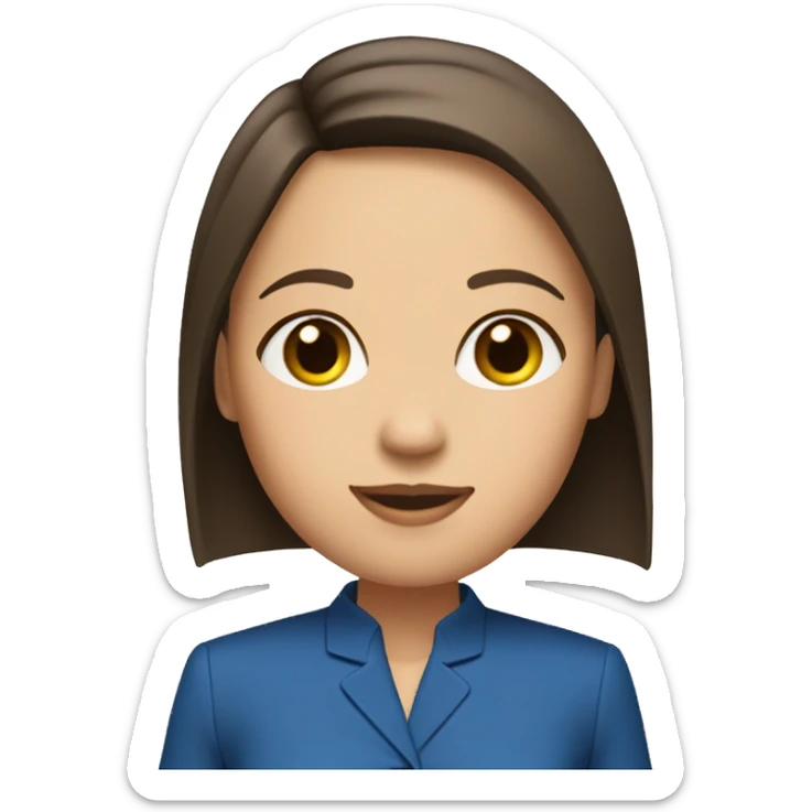 a girl with a square to the shoulders with straight hair, a brunette in a blue pantsuit sticker