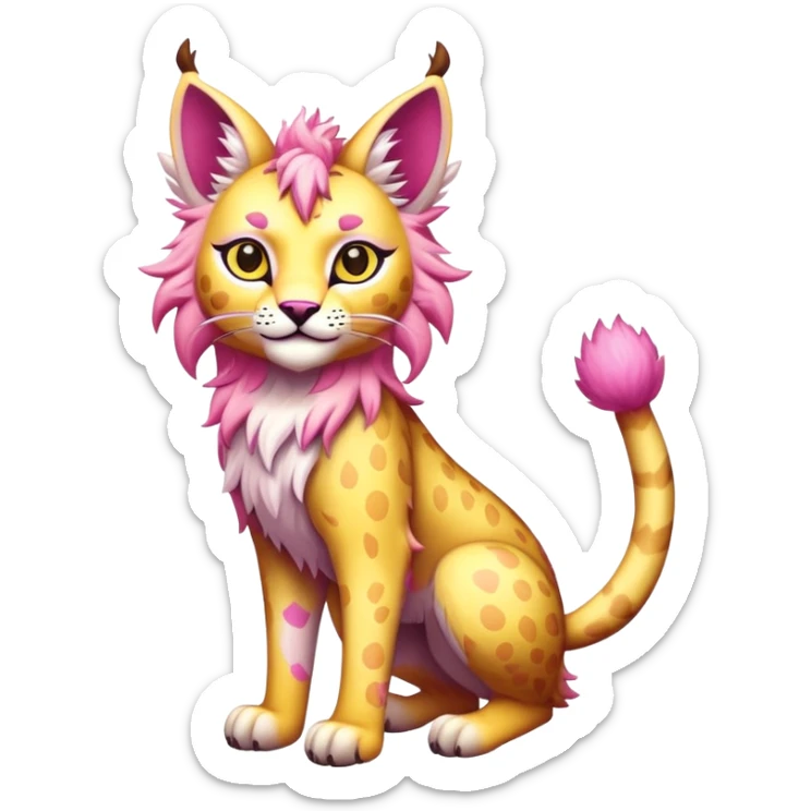Yellow and pink Fairy-type Bobcat-Lynx-Lion-Fakémon full body sticker