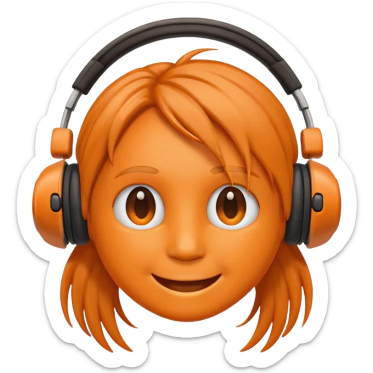 Orange happy face emoji with a couple of hair,headphones,and antennas. sticker