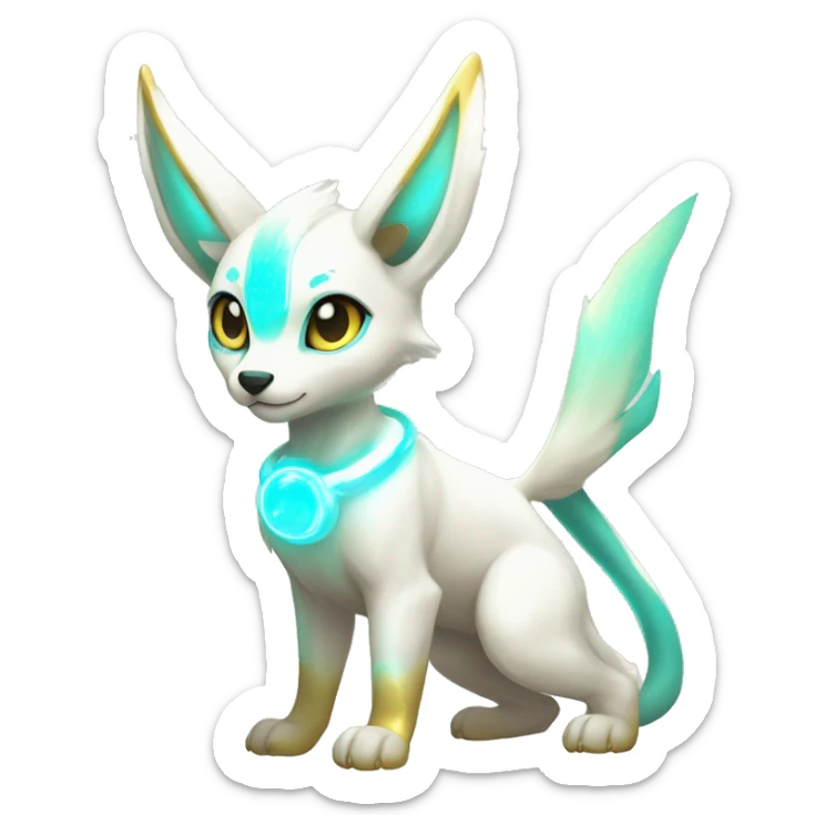 Shiny White Angelic Electric Albino Umbreon. cyan eyes and cyan markings. Golden Anubis-rings. full body sticker