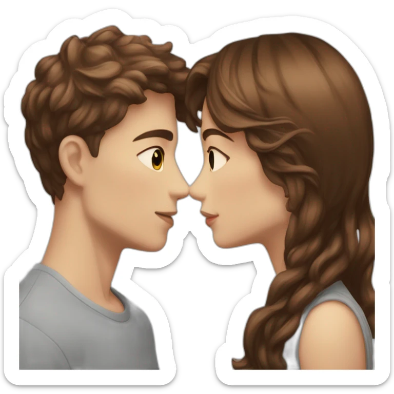 tall boy midfade wavy brown hair and short girl straight brown hair white skin kiss sticker