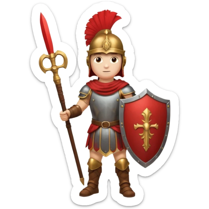 A strong Roman soldier in red-plumed helmet, bronze armor, and firm shield stance.
 sticker