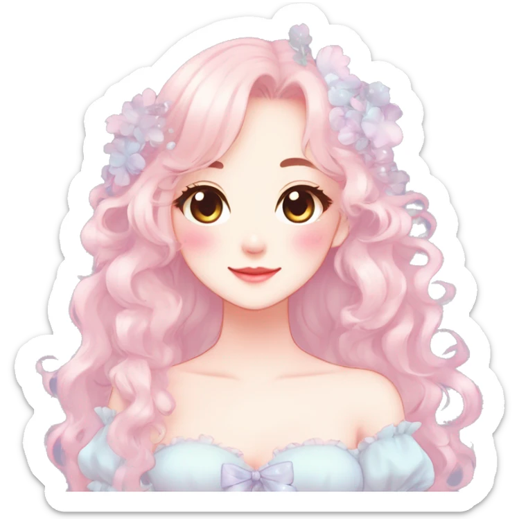 Gorgeous pastel anime style lady with blushing face and a dress cottagecore fairycore  Kawaii anime colorful pearly romantic simplistic aesthetic trending style sticker