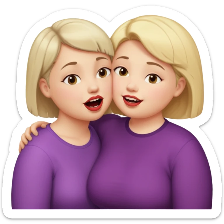 Chubby little woman kissing tall woman with huge teeth and short hair sticker