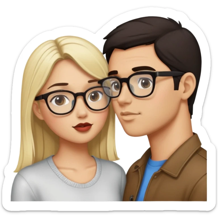 A girl and a guy are kissing, a guy with dark hair is wearing glasses, and a girl is blonde  sticker