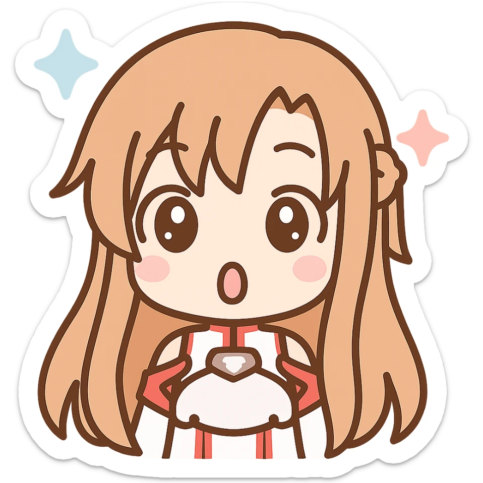 Sticker of Asuna from Sword Art Online in kawaii style, surprised expression, transparent background, inspired by the reference image. sticker