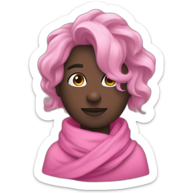Esta imagen es un dibujo de un personaje con el pelo puntiagudo y una bufanda. El personaje tiene una bufanda rosa alrededor del cuello. El personaje tiene el pelo puntiagudo que es negro sticker