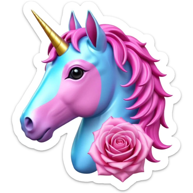 Isolated, realistic appearance bouquet, futuristic unicorn colors of roses, 3D rendering sticker