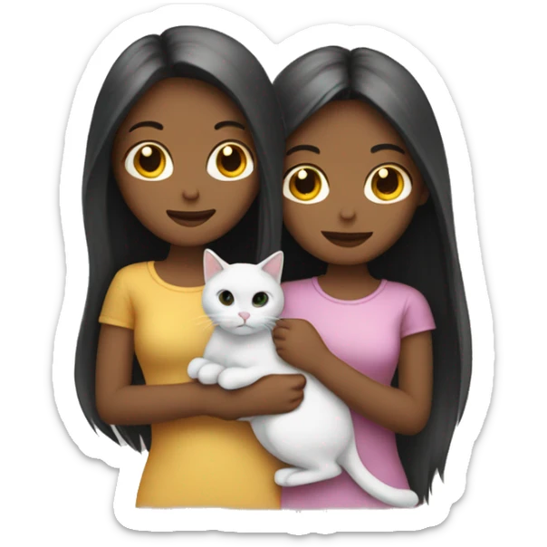 Two long hair girls with white skin and two cats in hands sticker