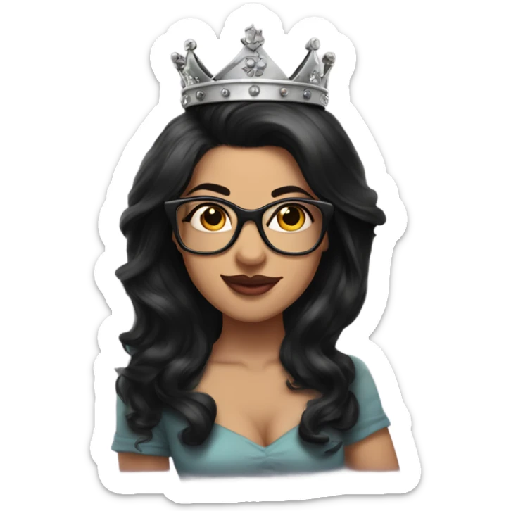 Pinupx long length dark hair, wearing a crown and tattoos and glasses sticker