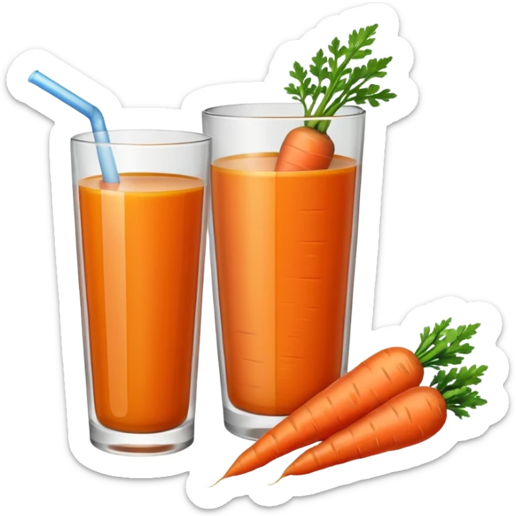 a glass of carrot juice with a carrot beside it, simple, clear sticker