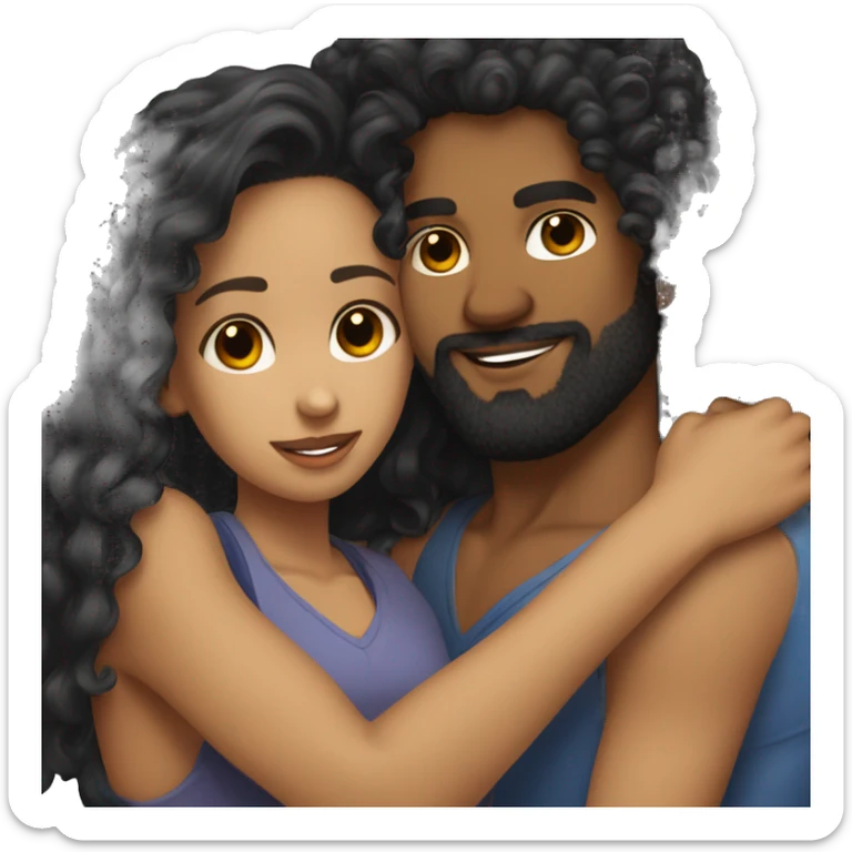 Light skin;Black long hair girl hugging with a man with black beard and curly hair on top sticker