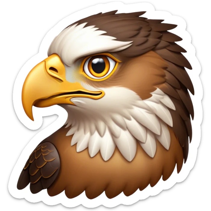Cinematic Noble Hawk Portrait Emoji, Poised and regal, with a sturdy, agile build, a sharp, hooked beak, and intense, focused eyes that exude predatory precision, Simplified yet sharp and sophisticated features, highly detailed, glowing with a soft, golden glow, high shine, intelligent and vigilant, stylized with an air of aerial mastery, focused and determined, soft glowing outline, capturing the essence of a watchful and confident hawk that appears ready to soar out of the screen with effortless authority! sticker