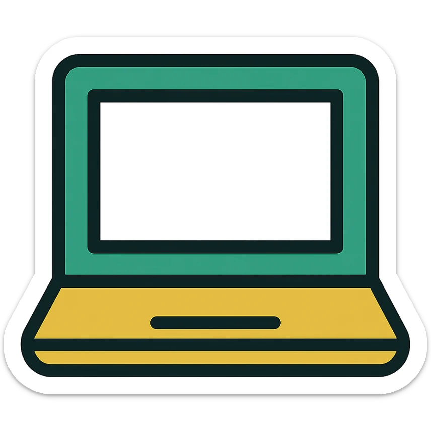 laptop, professional style, green gold and white color scheme, bold and clear, suitable for digital use sticker