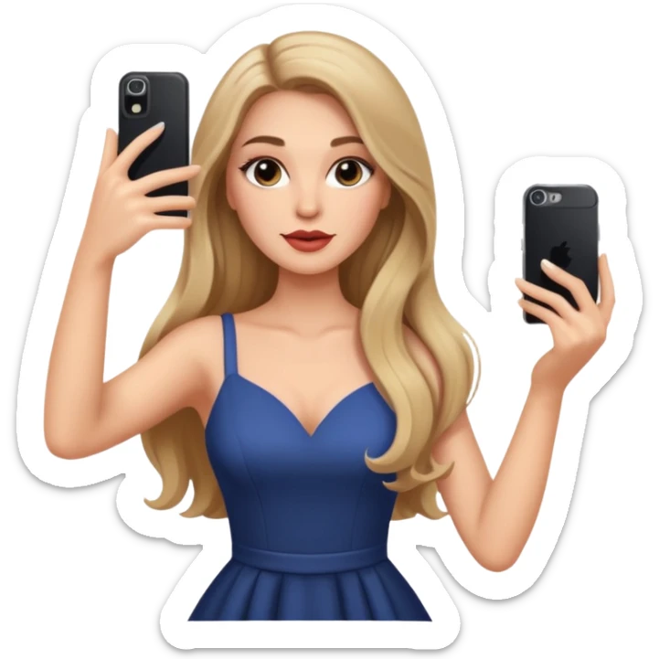 White woman gorgeous make up long hair taking selfie in dress sticker