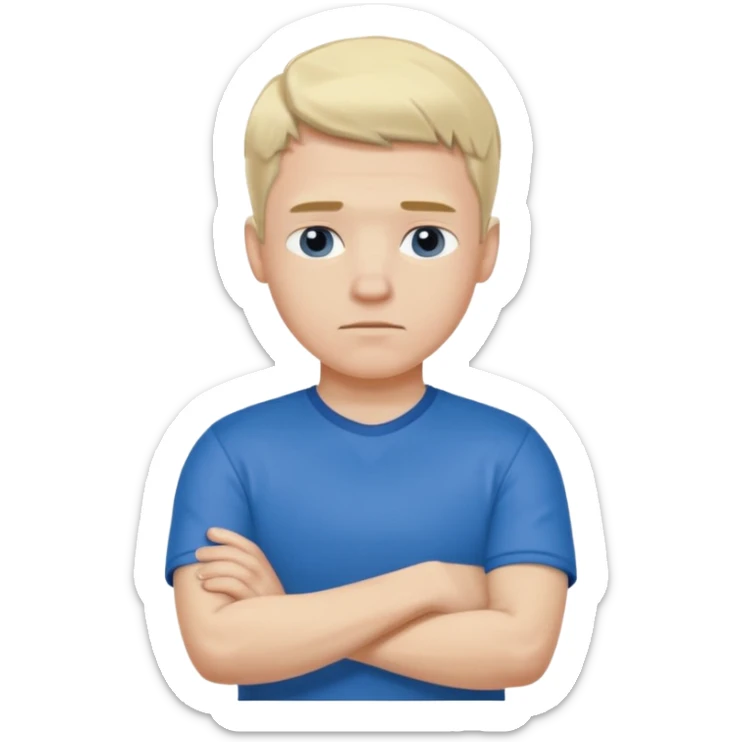 Pale blond man in blue football t shirt crossed arms (he is cold trembling ) sticker