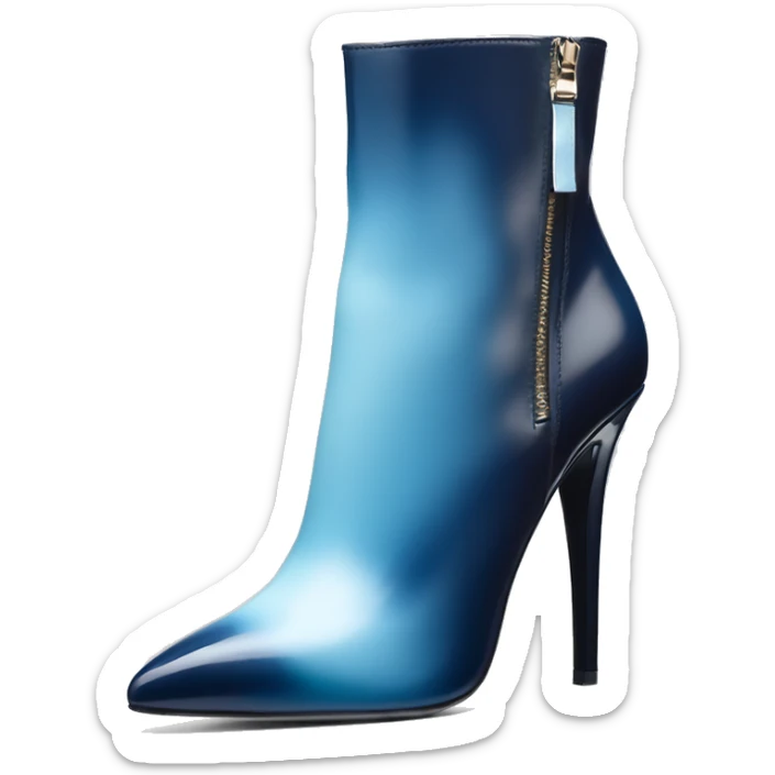 Realistic isolated top view of a pair of dark navy blue,sky blue and pastel blue ombre Michael Kors zippered stiletto ankle bootie boots.  sticker