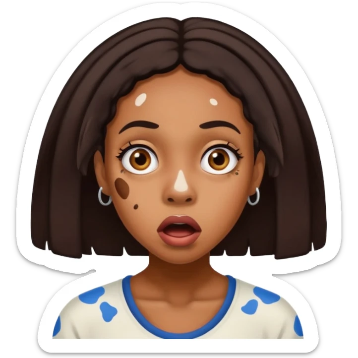 Emoji of a very shocked black female with vitiligo (alot of vitiligo patches) sticker