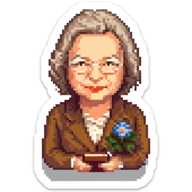 Emoji of Marguerite Yourcenar in pixel art style sticker