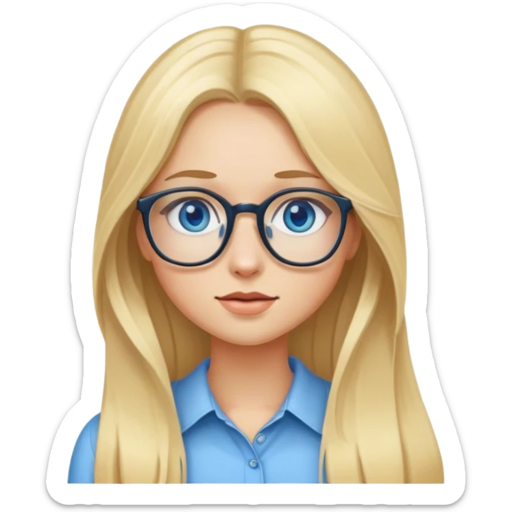 BLONDE GIRL WITH LONG HAIR, VERY PRETTY, blue eyes with glasses  sticker