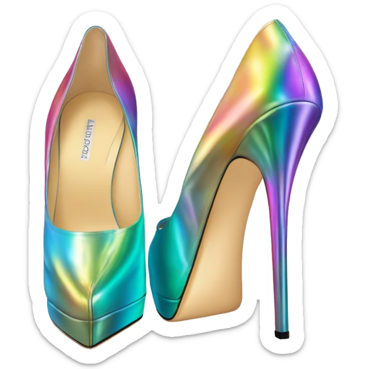 Realistic isolated top view of a pair of iridescent jimmy Choo stiletto high heel shoes. sticker