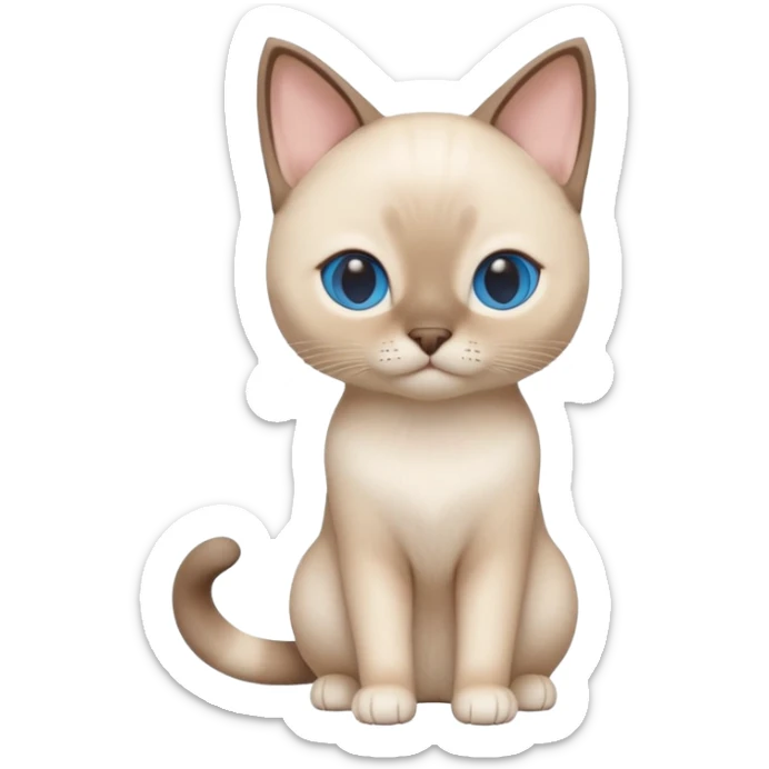 A 3D cartoon Siamese cat in creamy white with faint beige points, smooth short fur, bright eyes, calm lighting, Memoji-style rendering. full body or half body. sticker