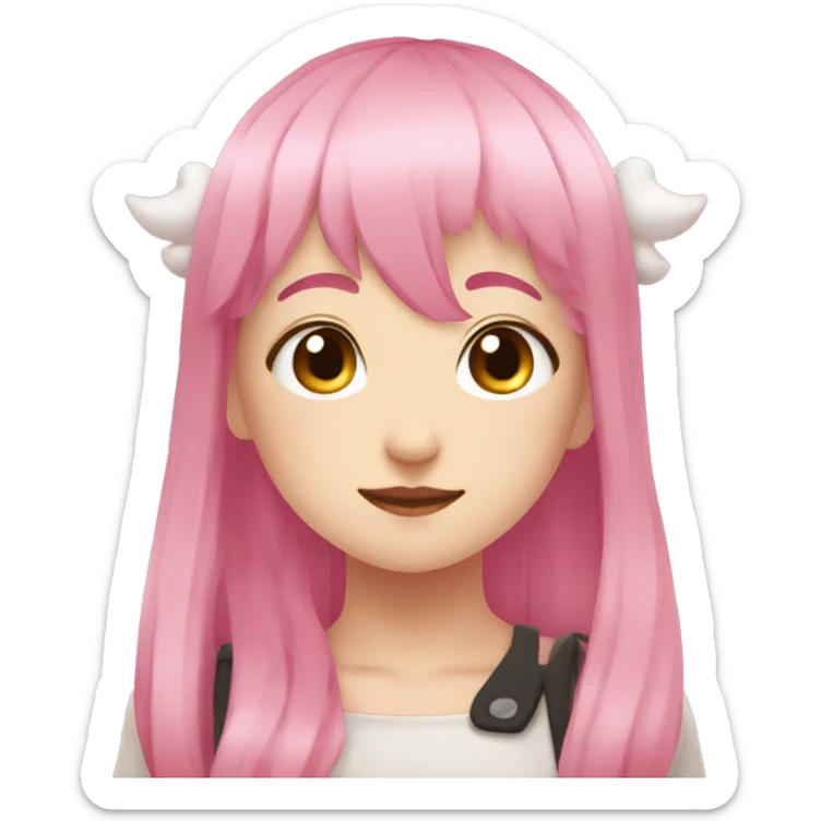 pink hair anime girl with little white horns sticker
