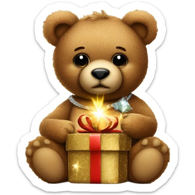 teddy bear holding sparkly gift and a shot glass of liquor  sticker