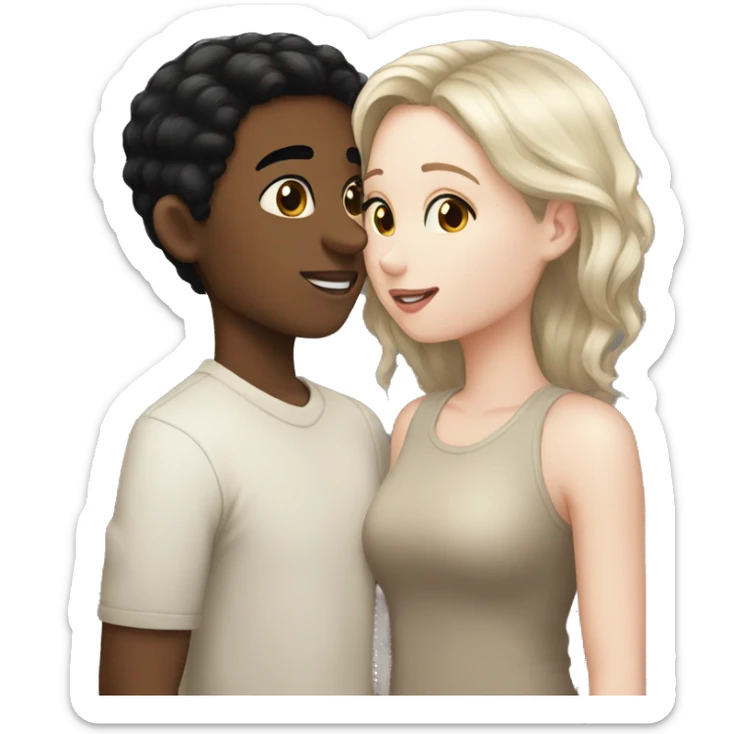 Boy black hair light brown skin kissing girl black hair pale skin sticker