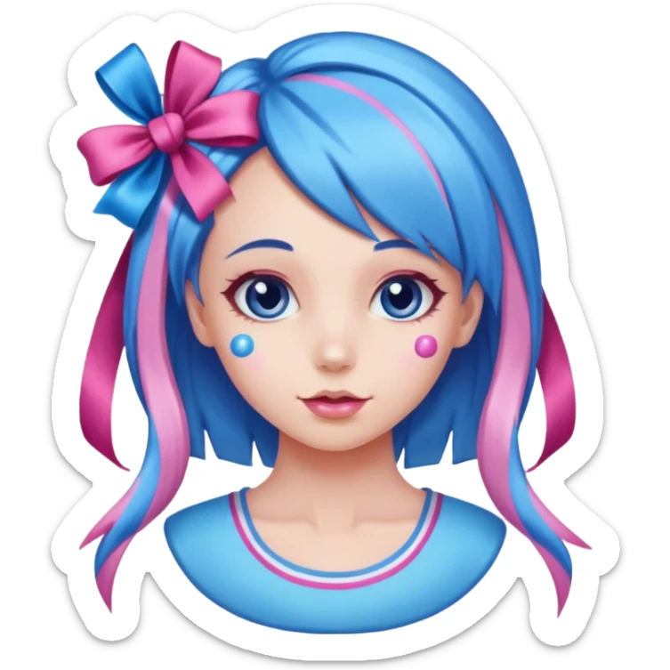 candy girl from candyland very long blue pink mixed candy hair with ribbon and no tattoo sticker