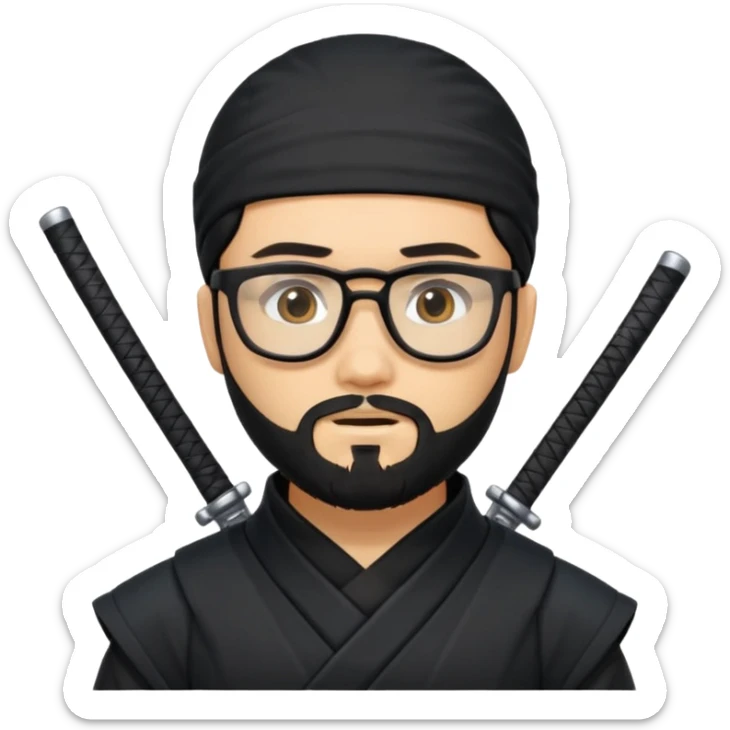 Man with black hair and beard wearing glasses in a ninja costume sticker