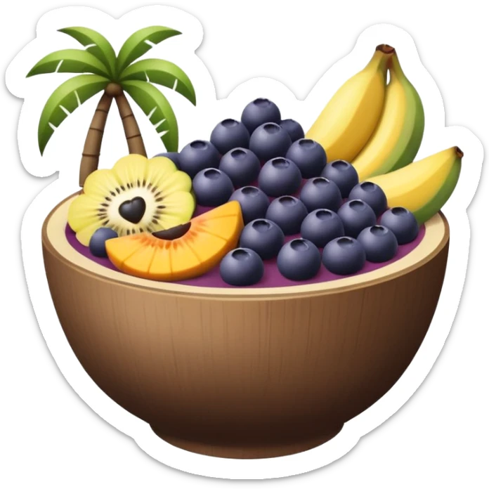 acai bowl with tropical fruits and a hint of Western Sydney landmarks, emoji style sticker