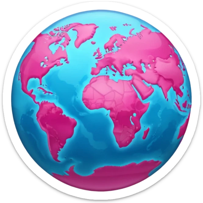 planet earth in apple emoji style with continents in hot pink and oceans in light pink sticker