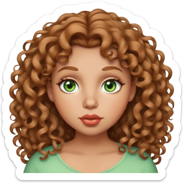 Big girl with light brown curly hair and big lips and big light green eyes  sticker