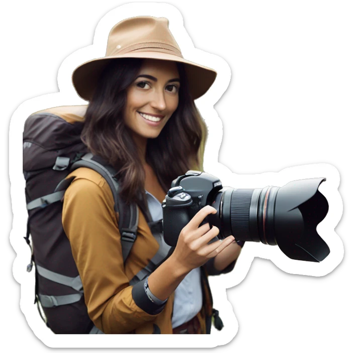 woman photographer fujifilm camera hiking taking photo brunette sticker