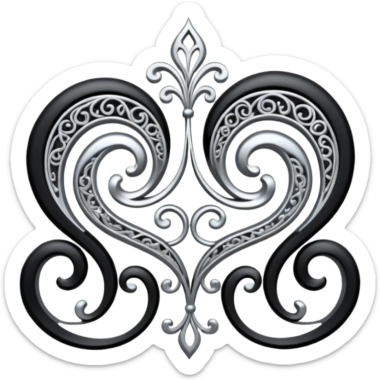 Black and silver filigree design, 3D, extremely detailed design sticker