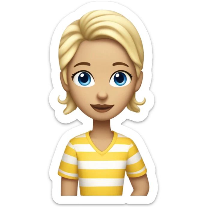 Girl with blonde hair, blue eyes, yellow striped shirt, holding vanilla ice cream cone sticker
